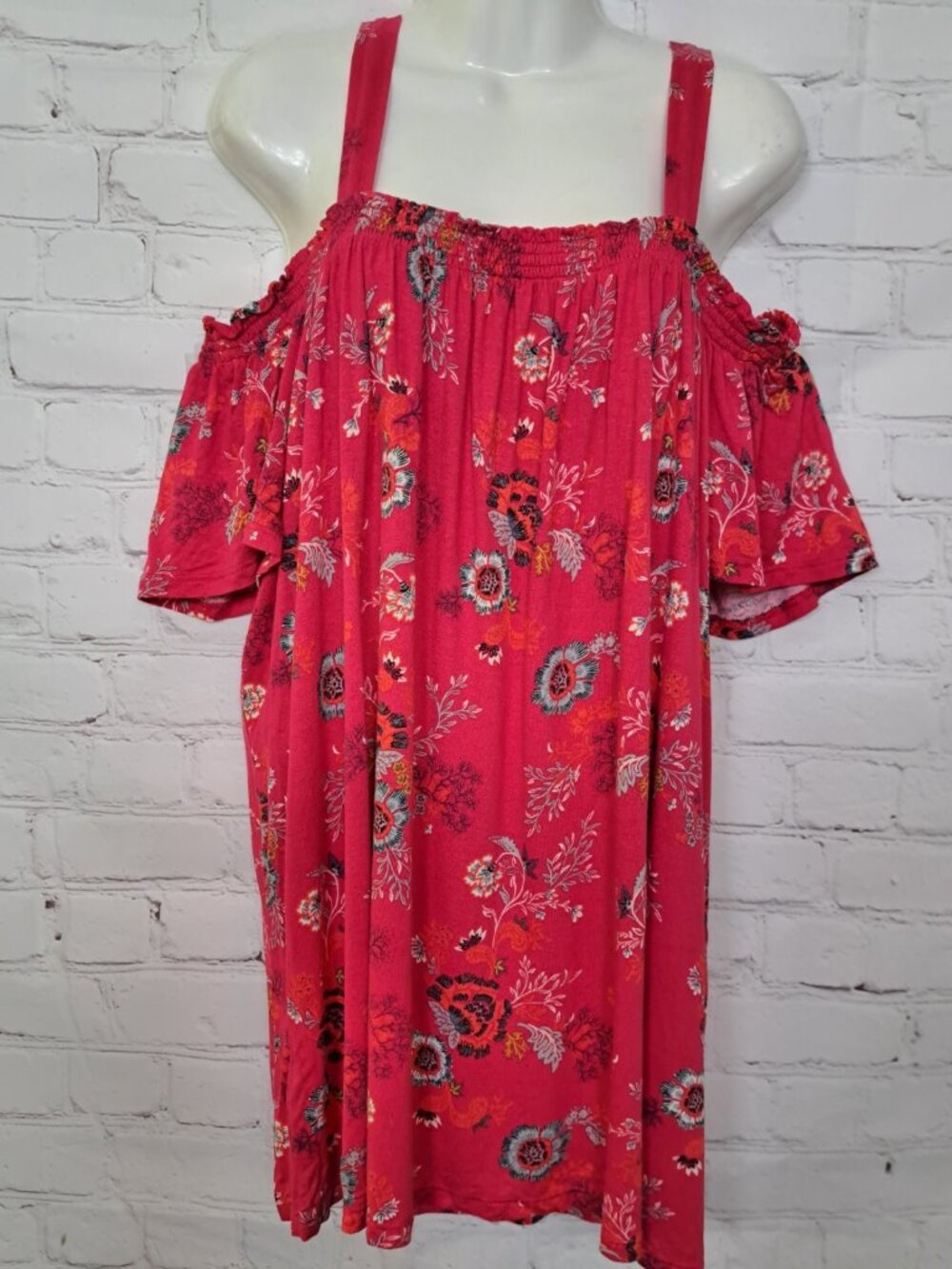 Time And True Floral 95% Rayon Cold-Shoulder Top Size 2XL